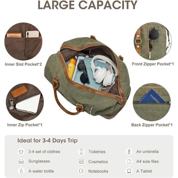 Amazon.com | Gonex Canvas Duffle Bag for Travel 50L Duffel  Canvas Duffle  Weekend Overnight Travel Carry On Tote Bag  For Men (Army Green)
